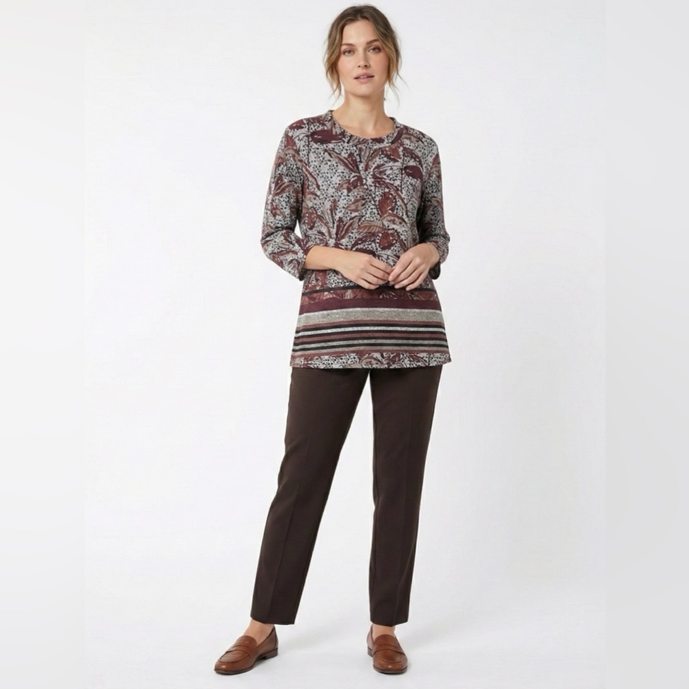 PAPA VANCOUVER Half Sleeve Crew Neck Knit Sweater Burgundy / Beige / Brown XXL